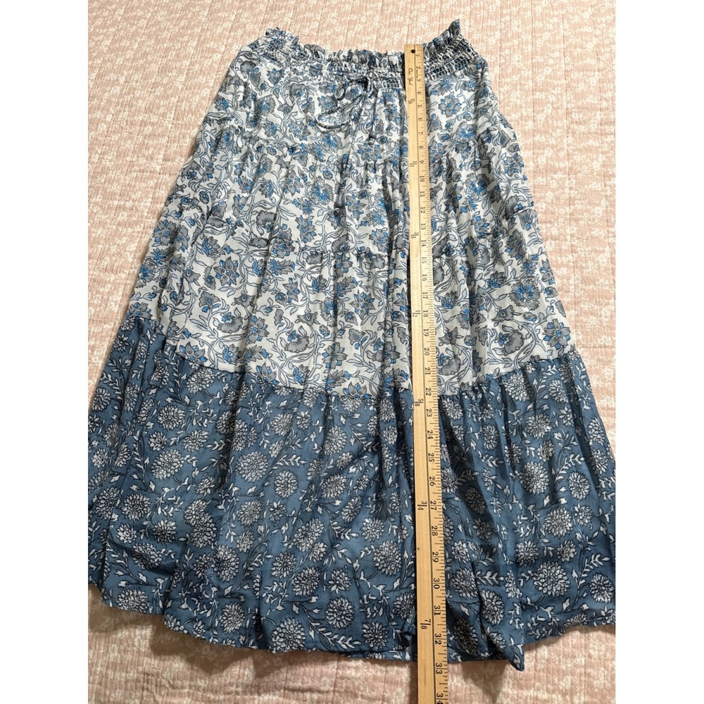 Live 4 Truth Blue Floral Tiered Maxi Skirt Smocked Waist Large Boho Lined - Picture 4 of 7